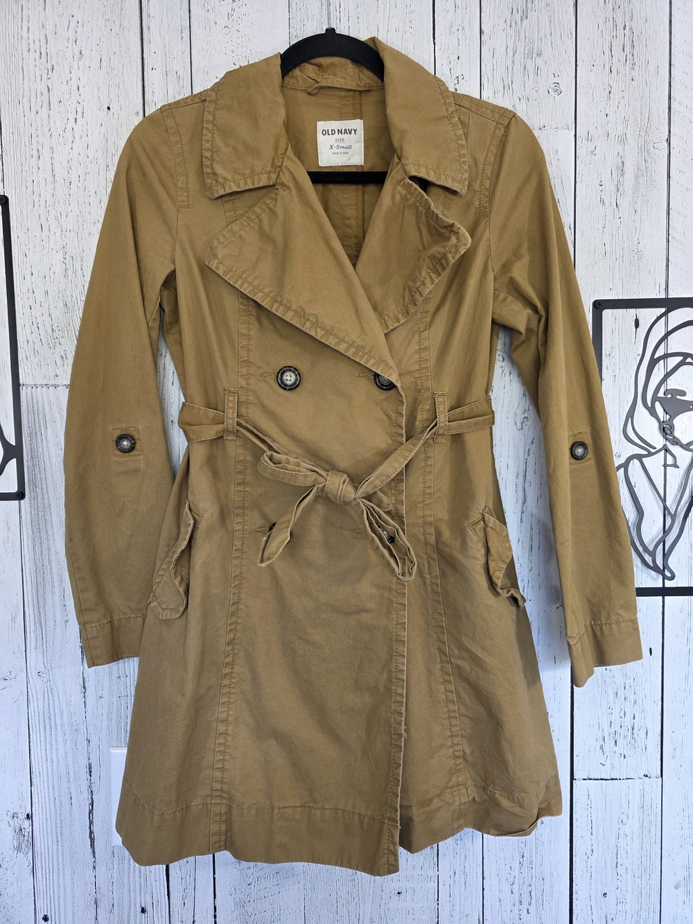 Old Navy Camel Brown Cotton Trench Coat XS Fall Jacket Workwear Classic